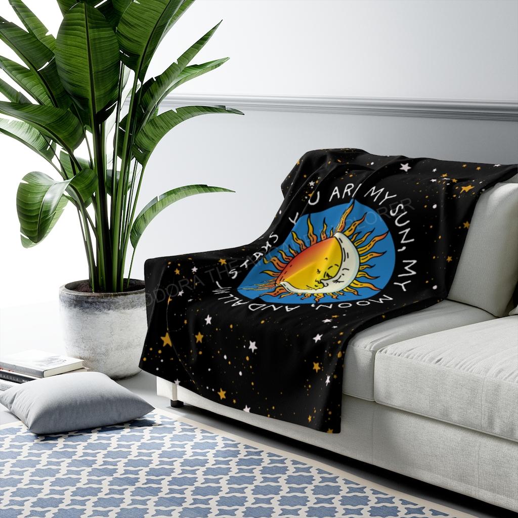 Sun, Moon, Stars Sherpa Fleece Blanket