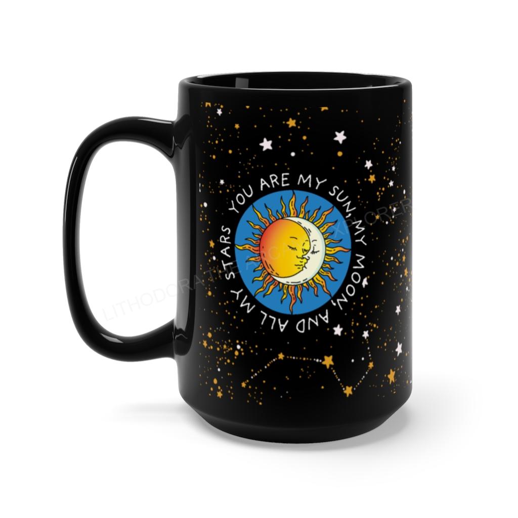 Sun, Moon, Stars Black Mug 15oz