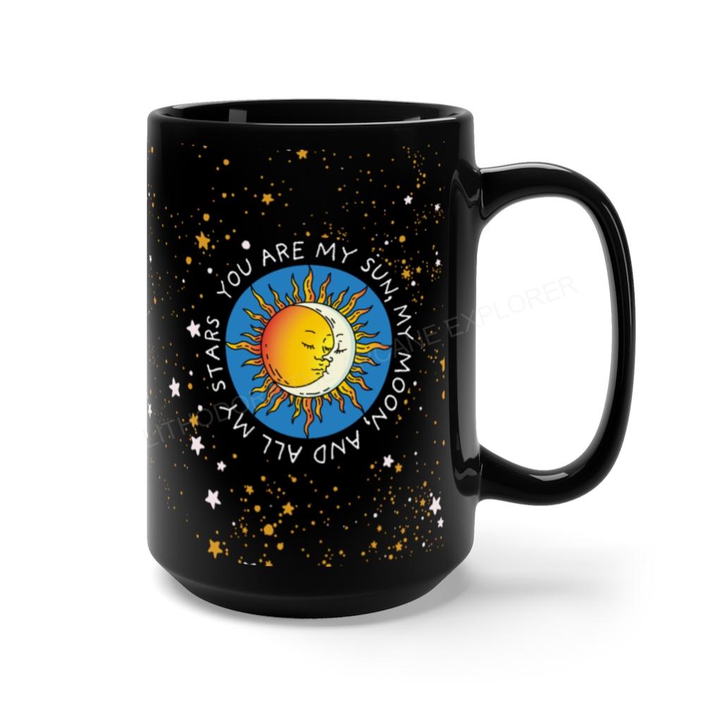 Sun, Moon, Stars Black Mug 15oz