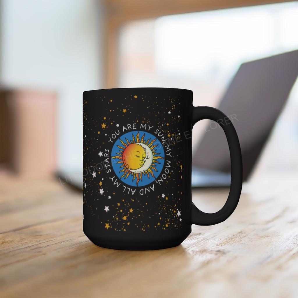 Sun, Moon, Stars Black Mug 15oz