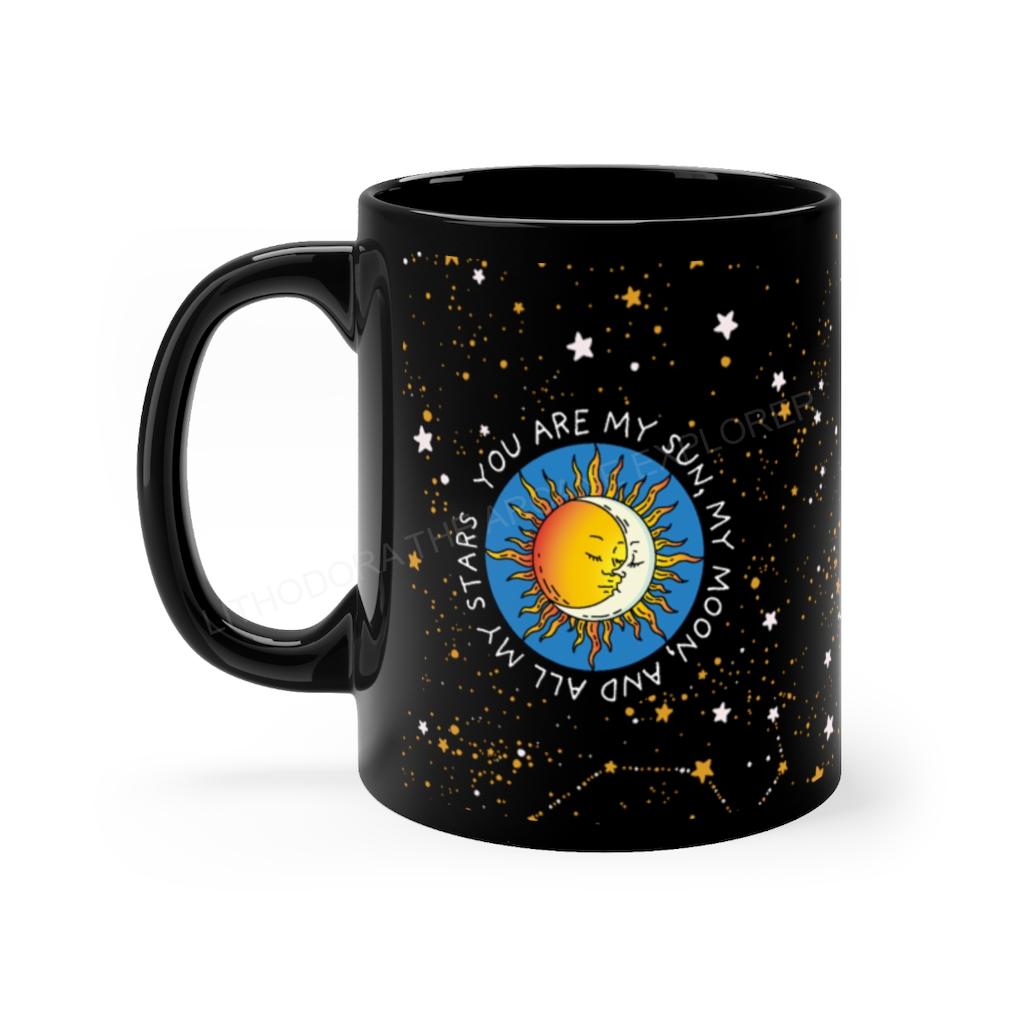 Sun, Moon, Stars Black mug 11oz