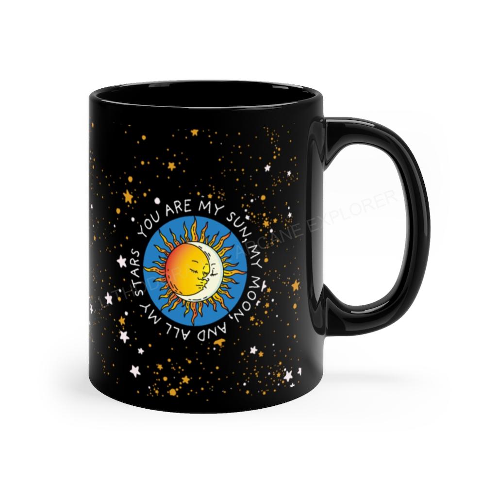 Sun, Moon, Stars Black mug 11oz