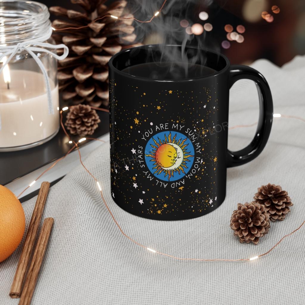 Sun, Moon, Stars Black mug 11oz