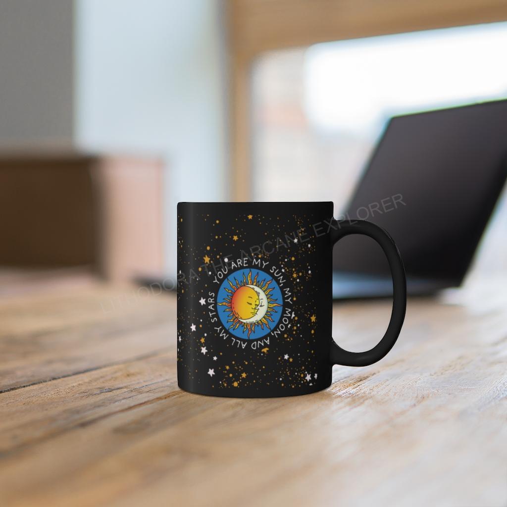 Sun, Moon, Stars Black mug 11oz