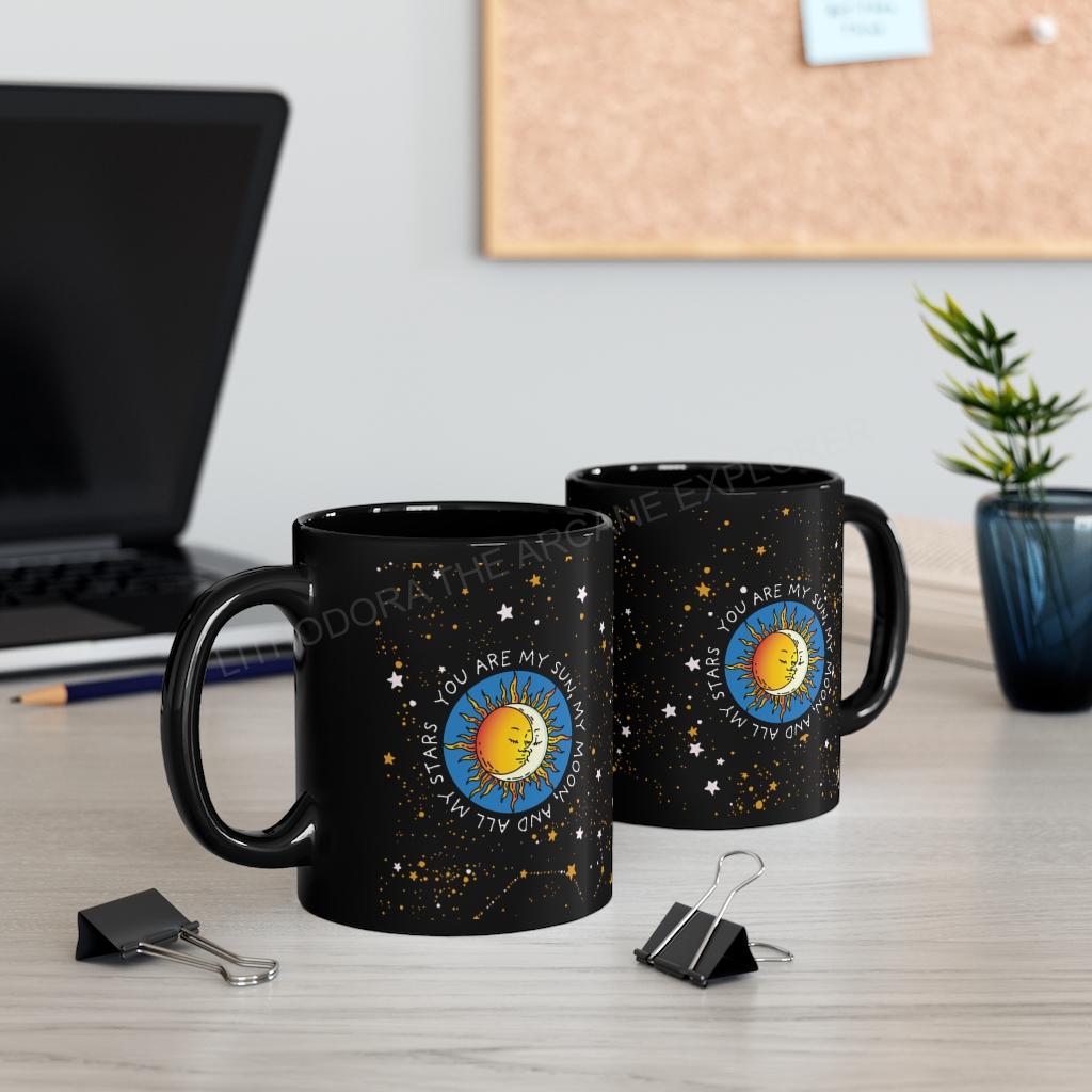 Sun, Moon, Stars Black mug 11oz