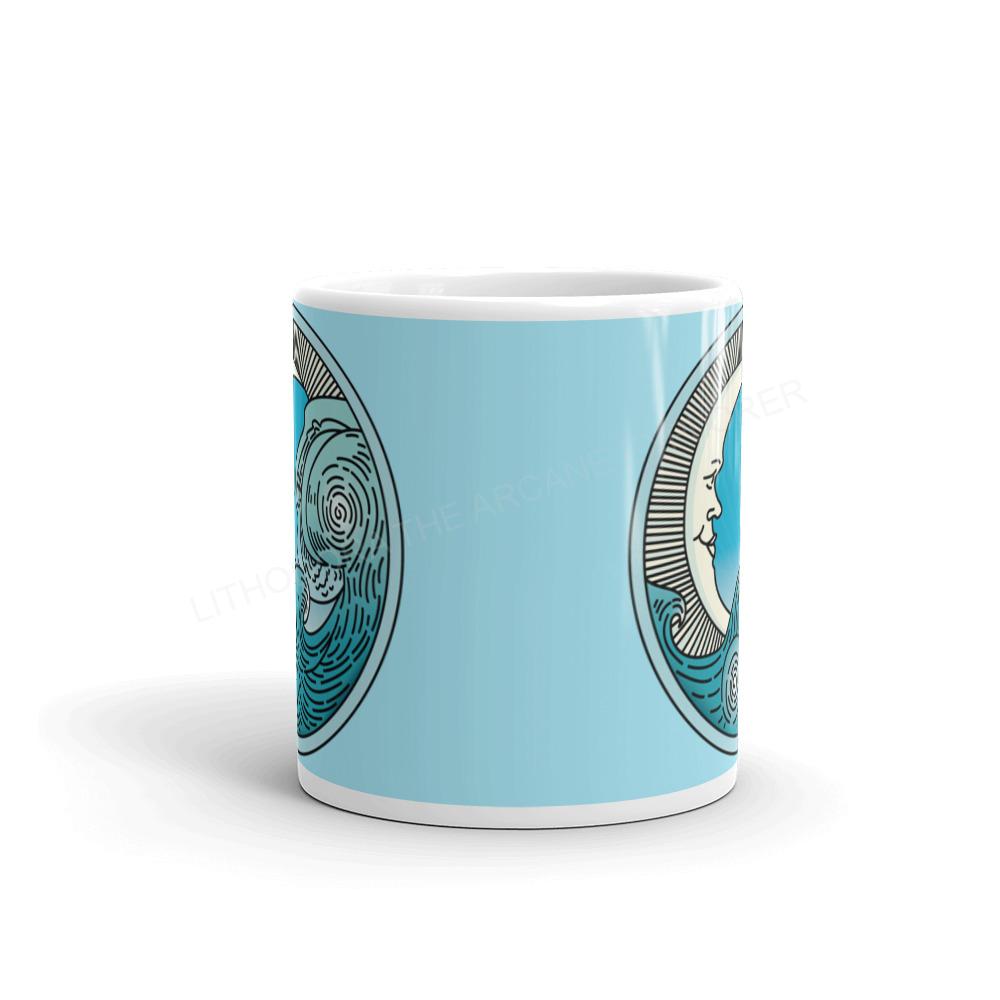 Moon Wave blue on white glossy mug