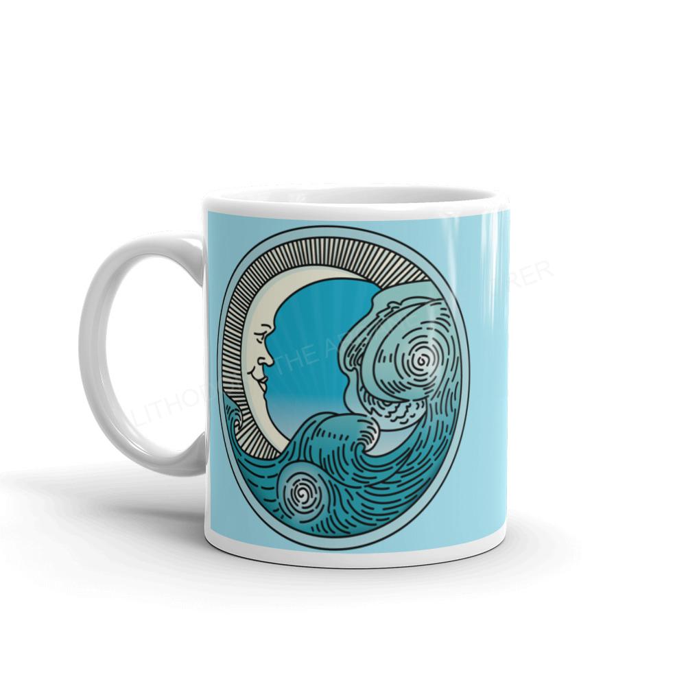 Moon Wave blue on white glossy mug