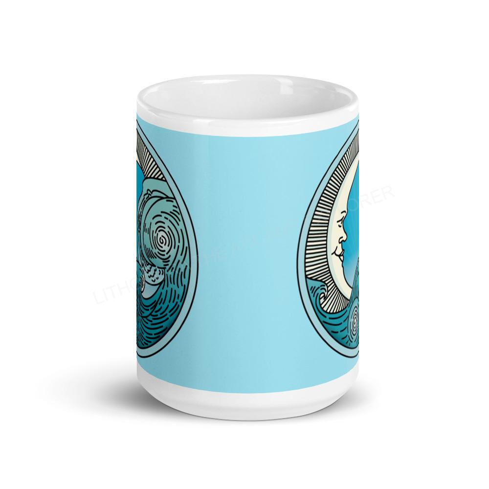 Moon Wave blue on white glossy mug