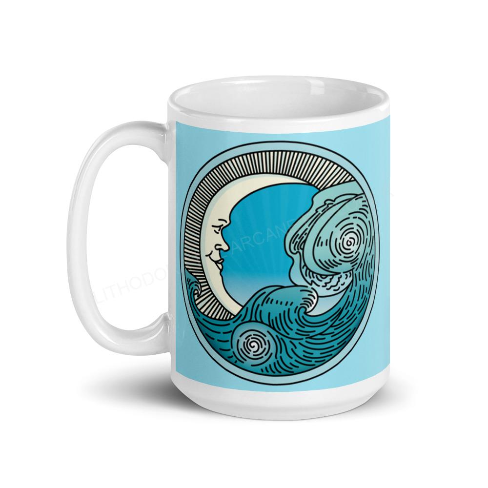 Moon Wave blue on white glossy mug