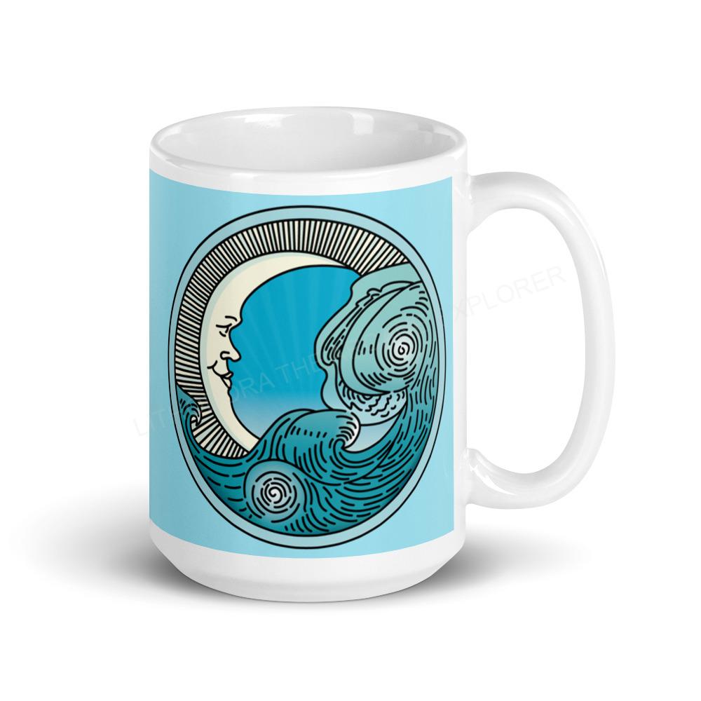 Moon Wave blue on white glossy mug
